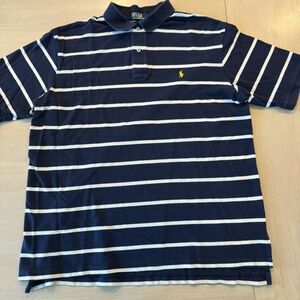 Polo Ralph Lauren Shirt Mens 3XLT Blue Short Sleeve White Stripes Yellow Pony 3X